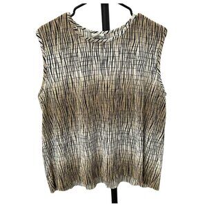 Sleeveless Patterned Knit Top in Beige and Black